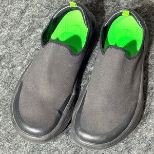OOFOS Black Slip-On with Neon Green Interior